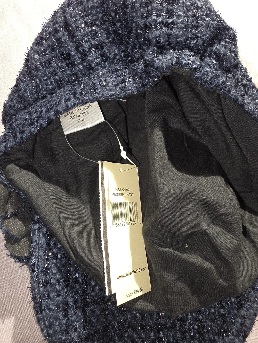 Navy Textured Knit Visor Cap with Side Bow